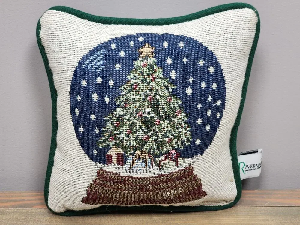 Riverdale Mini Tapestry Pillow Christmas Snow Globe 7 x 7 Inches